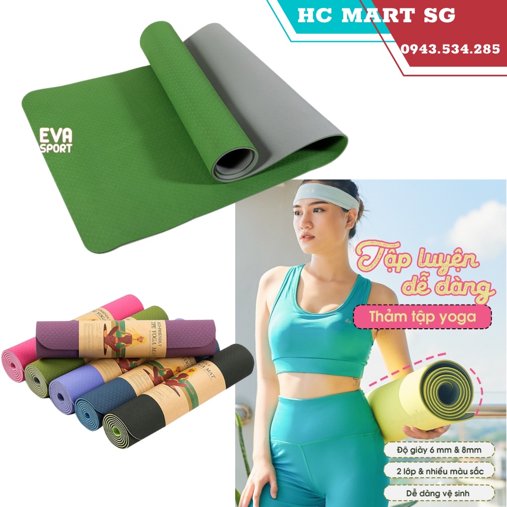 ❀✖Thảm Tập Yoga Gym Thể Dục Tại Nhà TPE Chống Trượt 2 Lớp Dày 6mm Chất Liệu Cao Su Non Cấp, Êm ái, Không kích ứng da
