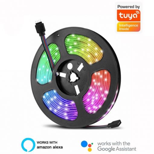 Cuộn LED dây RGB Tuya, dài 5m, đèn led 16 triệu màu, Đèn đổi màu tuya thông minh kết nối wifi, Led strip lights