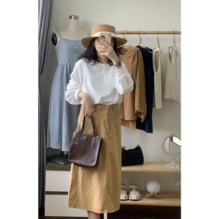 Chân váy kaki, dáng chữ a suông dài vintage hàn quốc chất đẹp lepapier