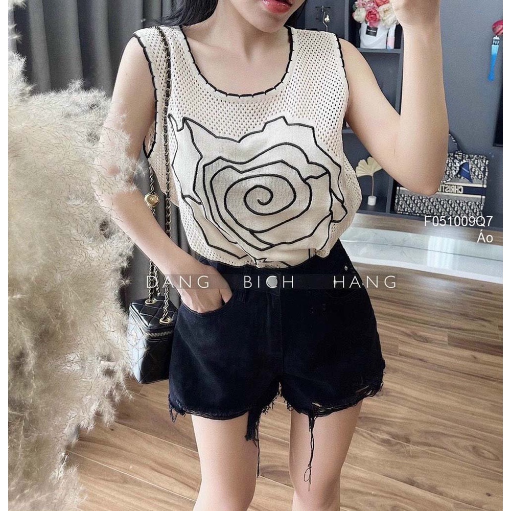 Áo len kiểu lưới hình bông hoa sát nách hàng QC!