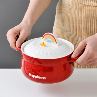 Bộ nồi,cốc sứ tráng men happiness cao cấp phong cách nhật bản
