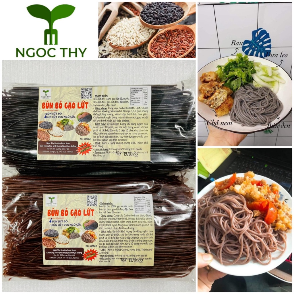 Bún bò gạo lứt đỏ/lức đen NT Food 500gr, bún lứt sợi to ăn eatclean thực dưỡng