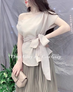 Áo lệch vai buộc nơ 2 màu