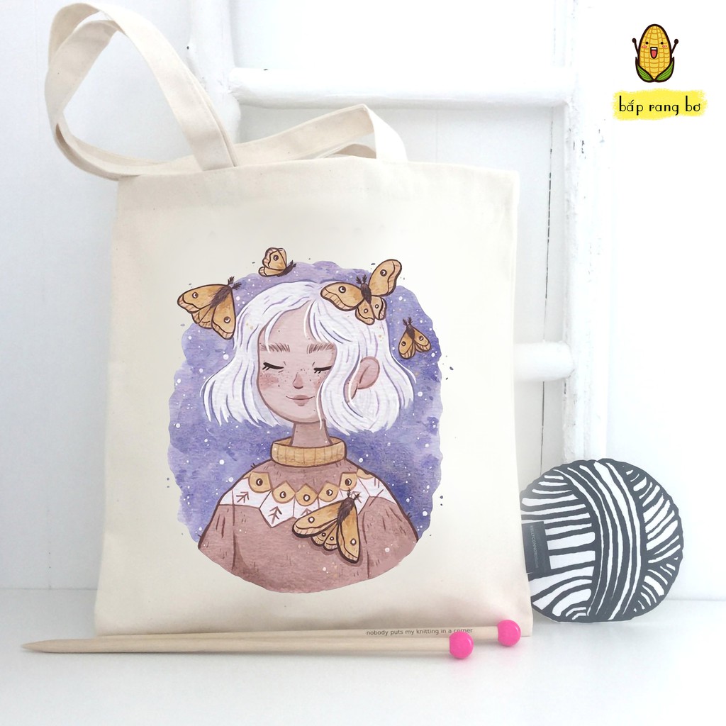 TÚI TOTE TRÒN NÀNG TÓC RỐI [CÓ KHÓA + TÚI CON] - VẢI CANVAS