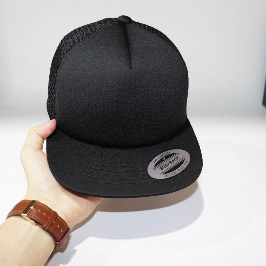 Nón NHS Snapback Full đen lưới êm ái Soái Ca Trơn008