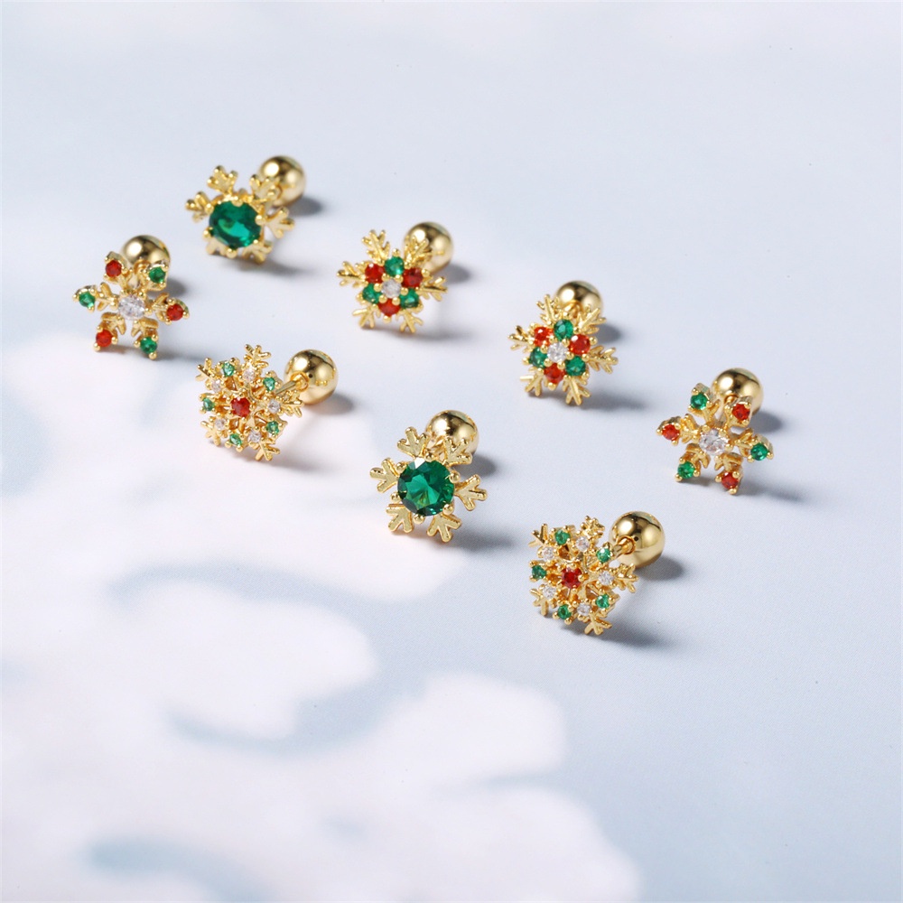 Bông Tai Mạ Vàng Hình Hoa Tuyết Đính Đá Zircon Thời Trang