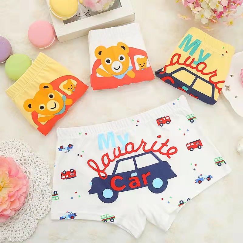 COMBO 4 quần chip đùi bé trai hoạ tiết đáng yêu , quần lót đùi bé trai SIZE 3-10 tuổi