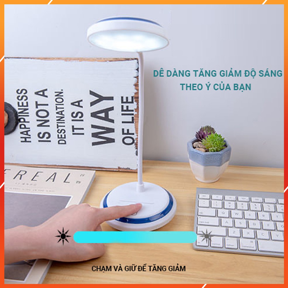 Đèn led để bàn chạm cảm ứng, tích hợp giá đỡ điện thoại, sử dụng pin sạc usb