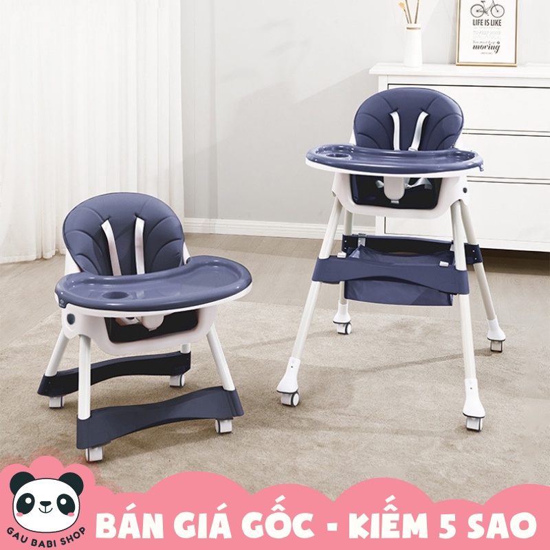 TẶNG KÈM YẾM ĂN DẶM !!! Ghế ăn dặm cho bé điều chỉnh độ cao, có bánh xe 9BABY màu xanh than