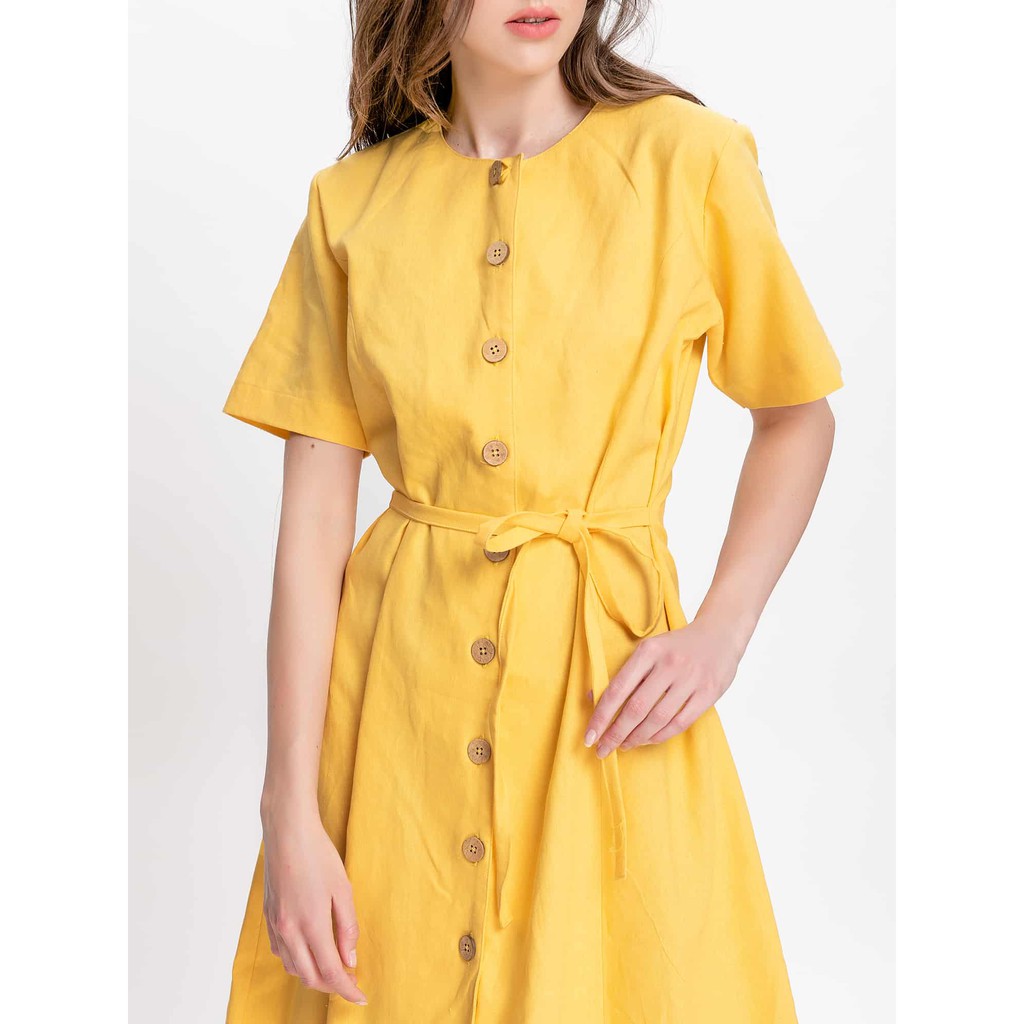 Đầm Linen Ngắn Tay Vàng - YV LE & CO | BigBuy360 - bigbuy360.vn