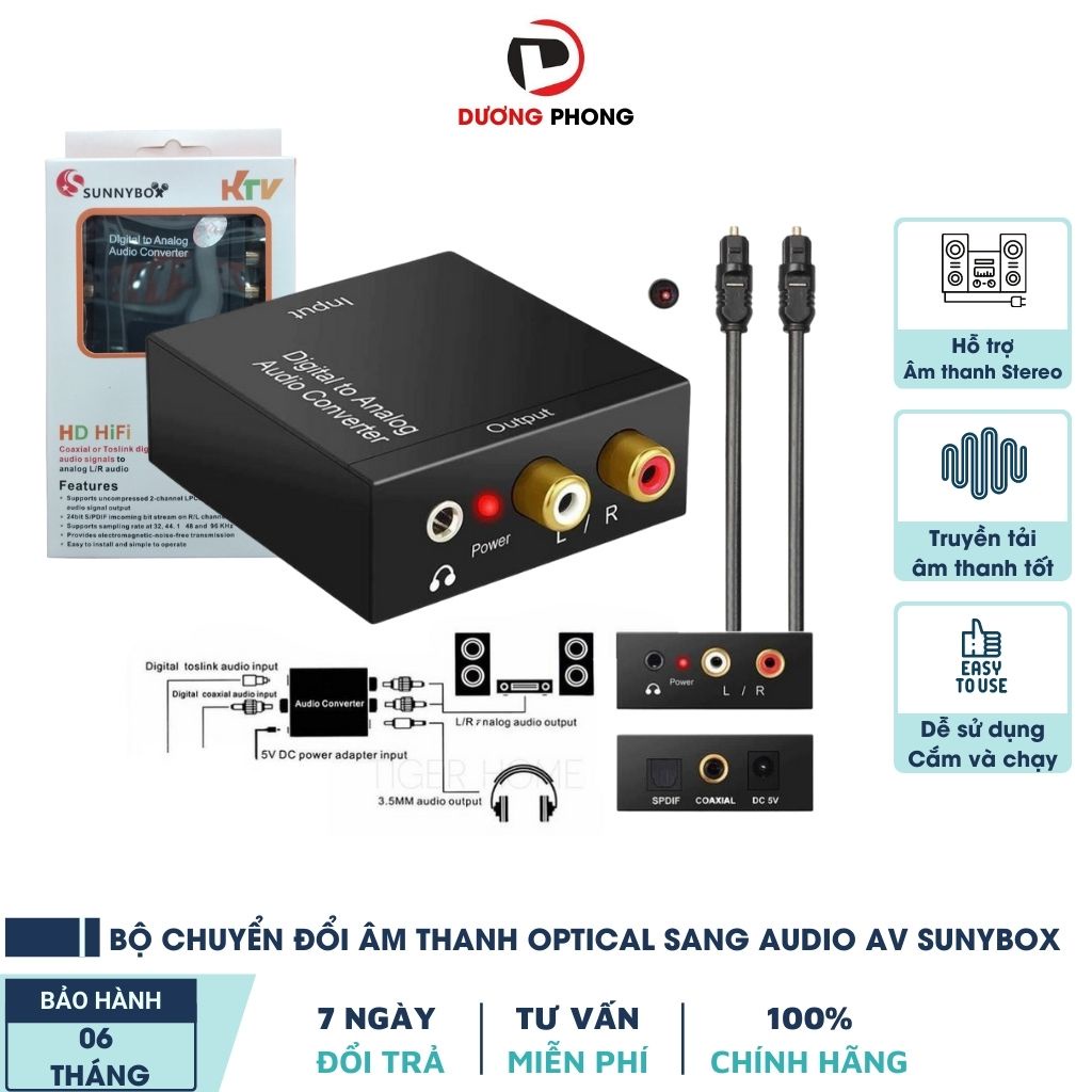 Bộ chuyển đổi âm thanh quang Optical sang Audio AV - R/L SUNYBOX cổng 3.5 hỗ trợ TV 4k loại xịn