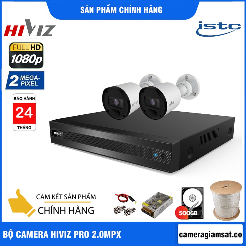 Trọn Bộ Camera giám sát HIKVISION/ HIVIZ PRO 2.0MP FHD - Bộ [1/2/3/4] CAMERA 2.0MP Kèm HDD 500GB, Đủ phụ kiện lắp đặt