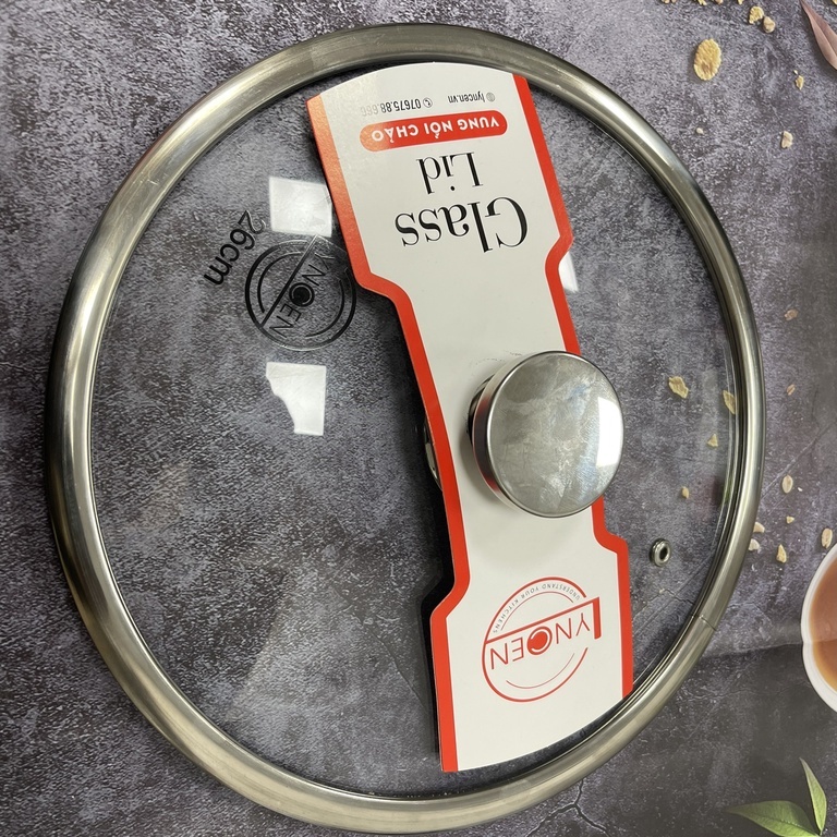 Bộ Nắp Vung Nồi Chảo Kính Cường Lực Bo Viền Inox LYNCEN Tay Cầm Inox 304 Siêu Bền, Sang Trọng, Giá Rẻ Có Đủ Size.