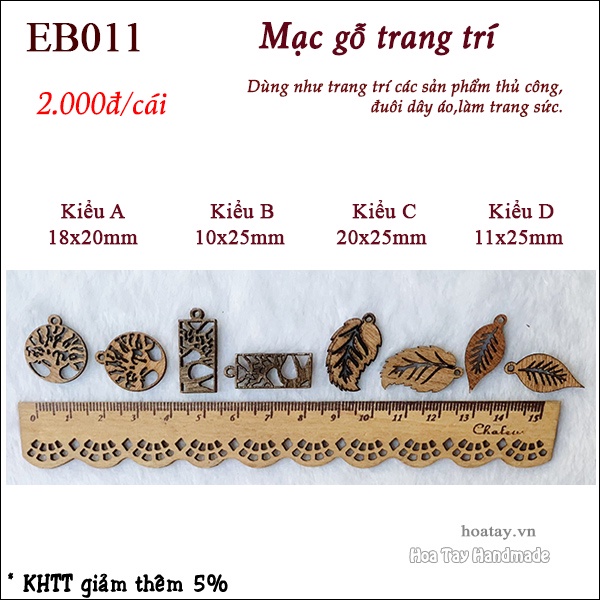Mặt dây trang trí bằng gỗ - Nhãn gỗ hình Cây Sự Sống - Chiếc Lá EB011
