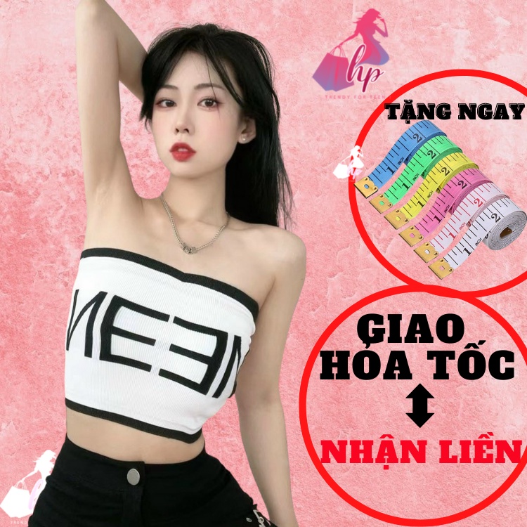 áo croptop ống dệt chữ, áo bra quây ngực chạy viền có mút ngực màu đen trắng kiểu hàn quốc tôn dáng A172
