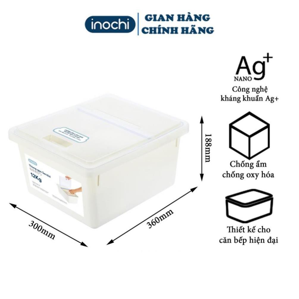 Thùng Đựng Gạo -thông minh Cao Cấp INOCHI Sendai 12 KG Nắp Nhựa Kháng Khuẩn Chống Ẩm cao cấp tiêu chuẩn nhật THGN12