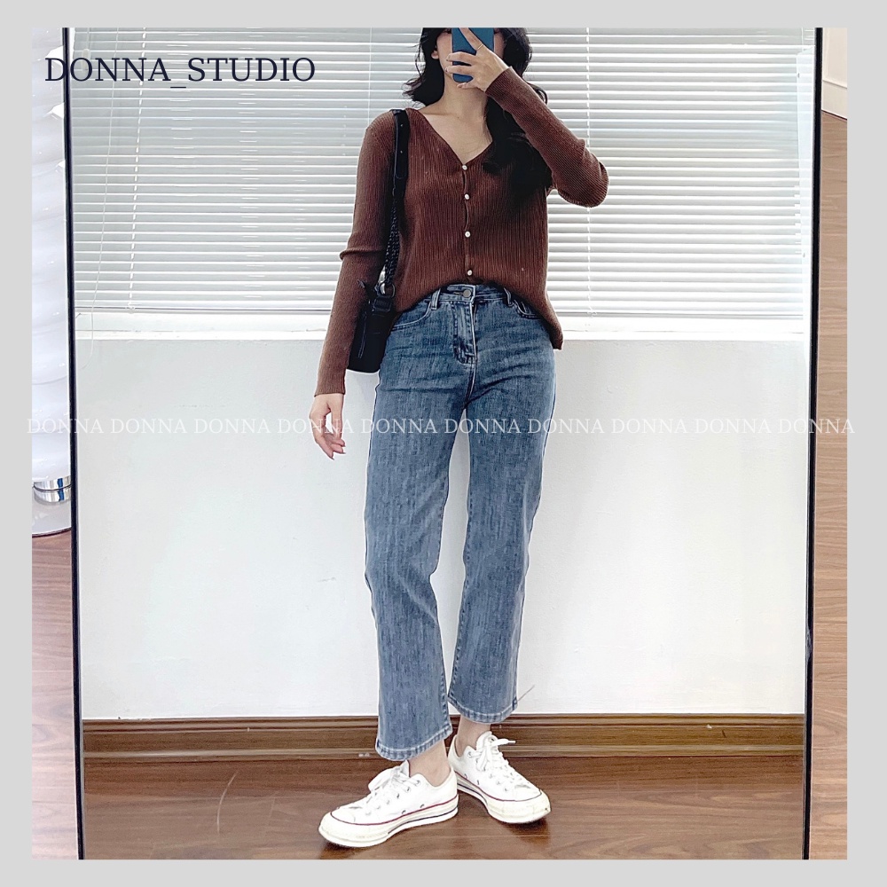 Quần Jean Ống Đứng Ghi Đá Tôn Dáng DONNA Quần Bò Nữ Cá Tính Năng Động