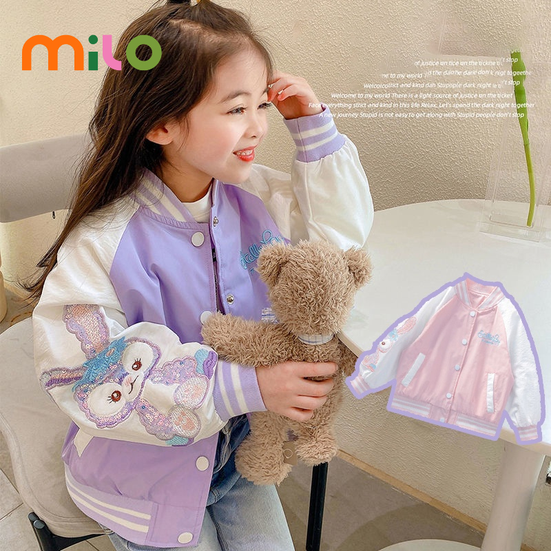 Milo Áo Khoác Đồng Phục Bóng Chày Tay Dài Hoạ Tiết Hoạt Hình Xinh Xắn Dành Cho Bé Gái