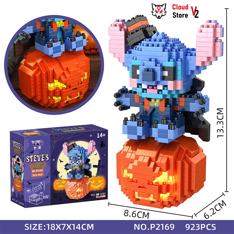 Bộ đồ chơi lắp ráp nhân vật hoạt hình Disney, Halloween 3D có đèn led CLOUDSTOREV2