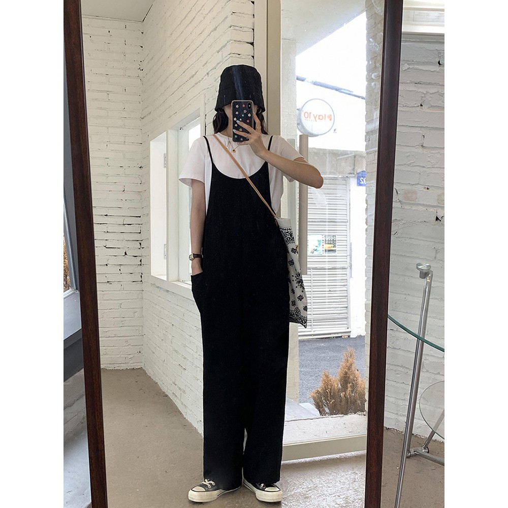 [Mã SKAMPUSHA7 giảm 8% tối đa 50K đơn 250K] Jumpsuit dài Jum ống rộng 2 dây Form rộng Mùa Hè Ulzzang Hàn Quốc Thời trang