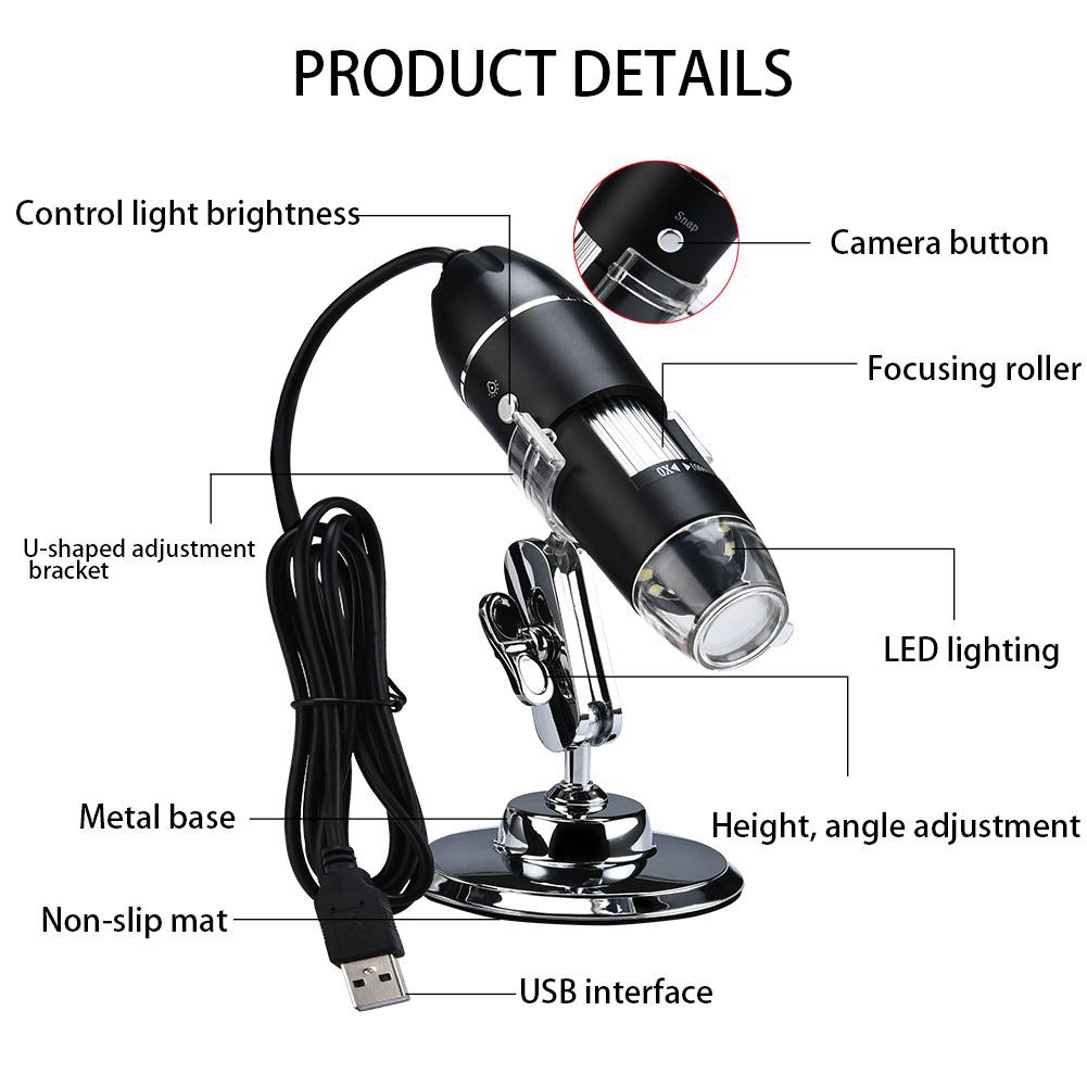 Kính Hiển Vi Điện Tử Zoom 1600x 8 Led Usb