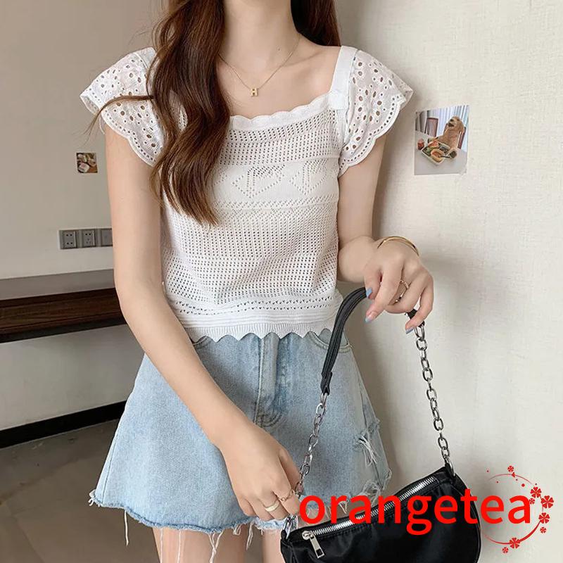 Áo Thun Nữ Dệt Kim Cổ Vuông Màu Sắc Thời Trang Mùa Hè