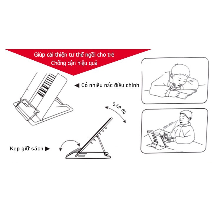 Giá đỡ đọc sách chống cận, kệ kẹp sách để bàn chống cận thị cho bé đọc sách bằng kim loại
