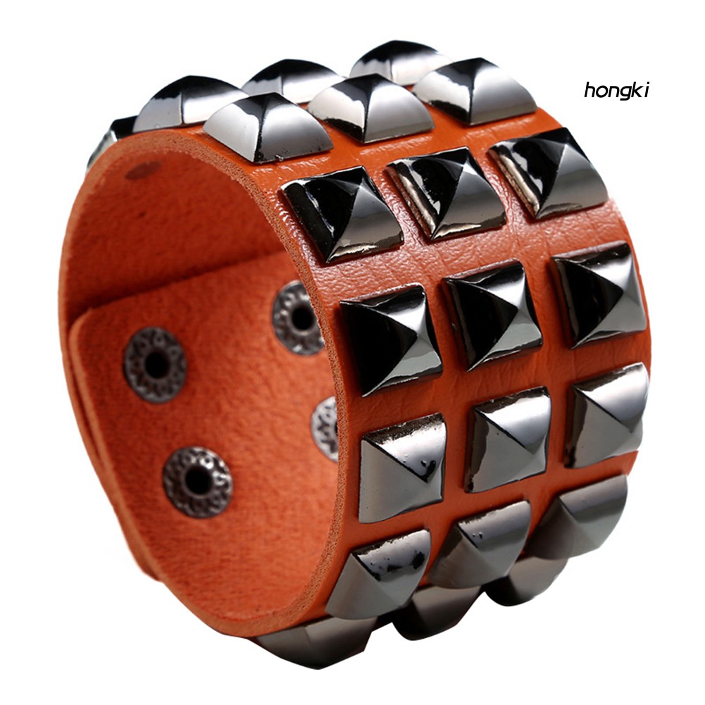 Vòng tay da bản to đính đinh tán phong cách punk cho nam nữ