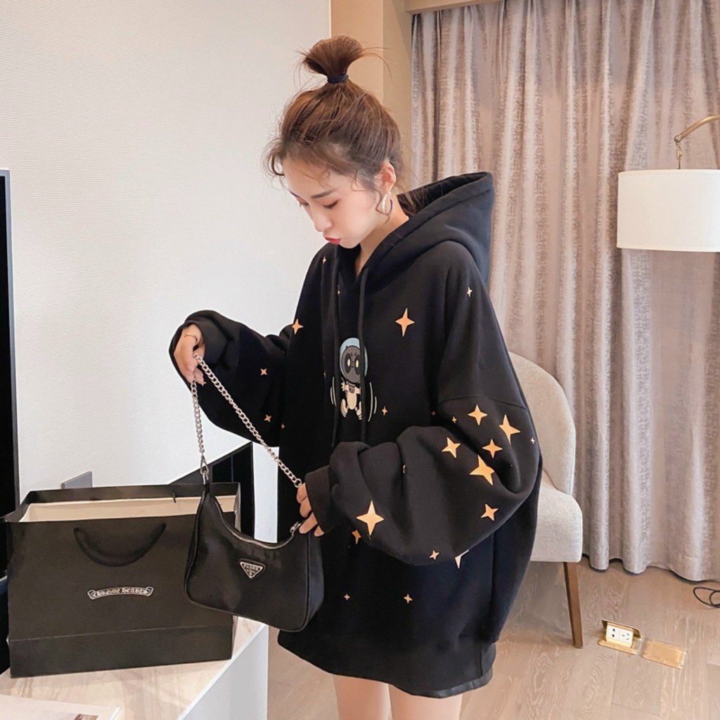 Áo Khoác Nữ Hoodie Nỉ Lyn House In Hình Phi Hành Gia Form Rộng Unisex Có 3 Màu Đen Trắng Xanh