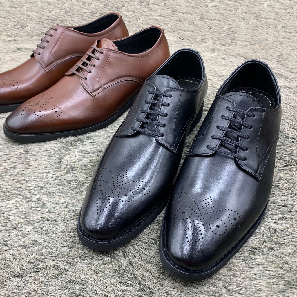 Giầy oxford da bò đục lỗ hoa văn trang trí, giầy công sở buộc dây