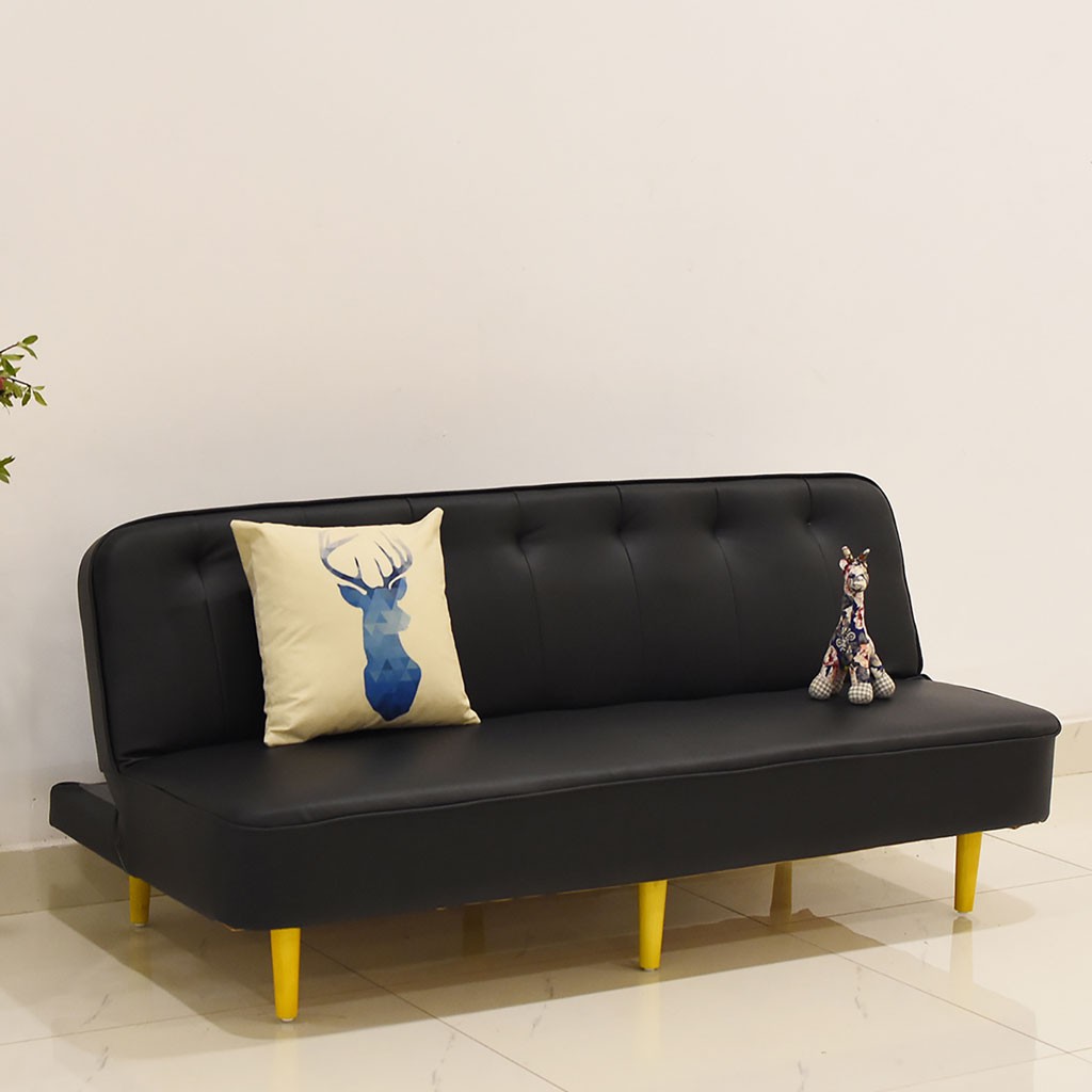 Sofa giường gấp gọn cao cấp bằng da, Sofa bed đa năng nhiều màu khung gỗ tự nhiên