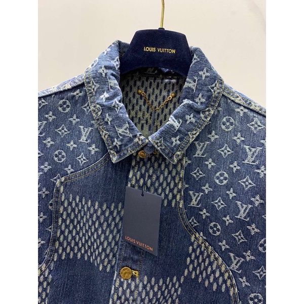 Áo khoác jeans nữ hoạ tiết caro to và nhỏ thương hiệu Louis Vuitton LV cao cấp