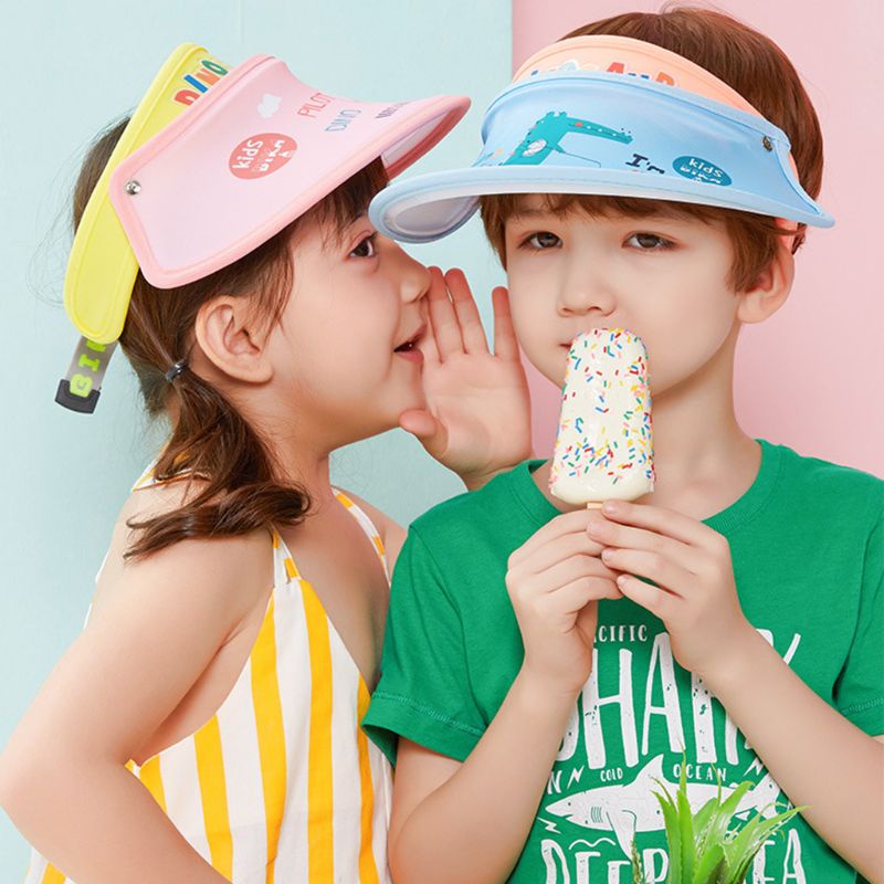 Mũ Chống Nắng Vành Rộng Hở Chóp Thoáng Khí In Họa Tiết Khủng Long Hoạt Hình Có Thể Điều Chỉnh Cho