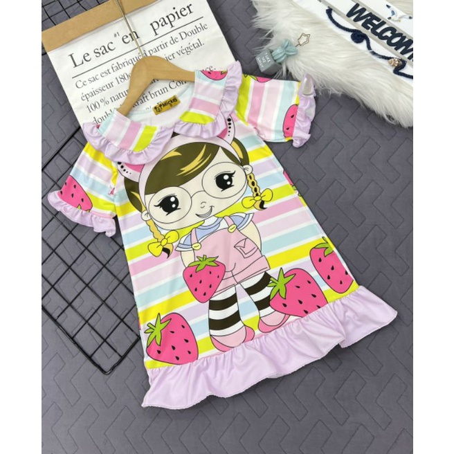 Đầm bé gái thun lạnh in 3D hình siêu dễ thương từ 9 đến 40 ký - Váy đầm bé gái