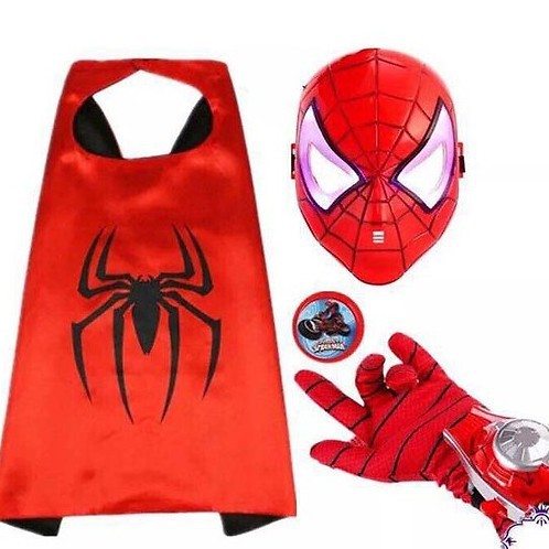  Bộ siêu nhân nhện 4 món áo choàng, mặt nạ, gang tay kèm đĩa siêu nhân Spiderman cho bé  Lloạn