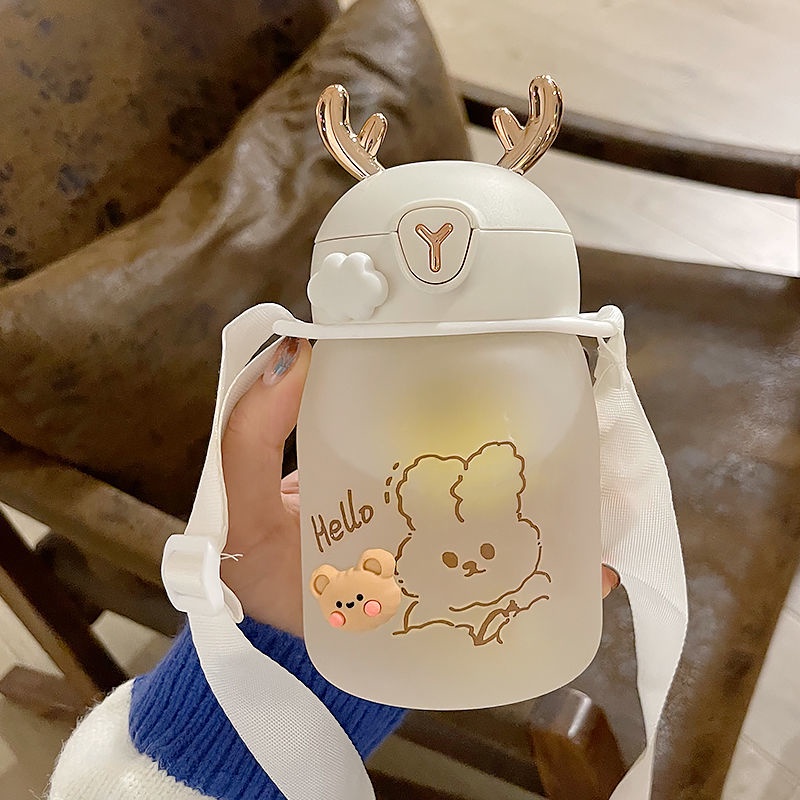 Bình Nước Thủy Tinh Có Ống Hút Dễ Thương Xinh Xắn Dành Cho Người Lớn Và Trẻ Em