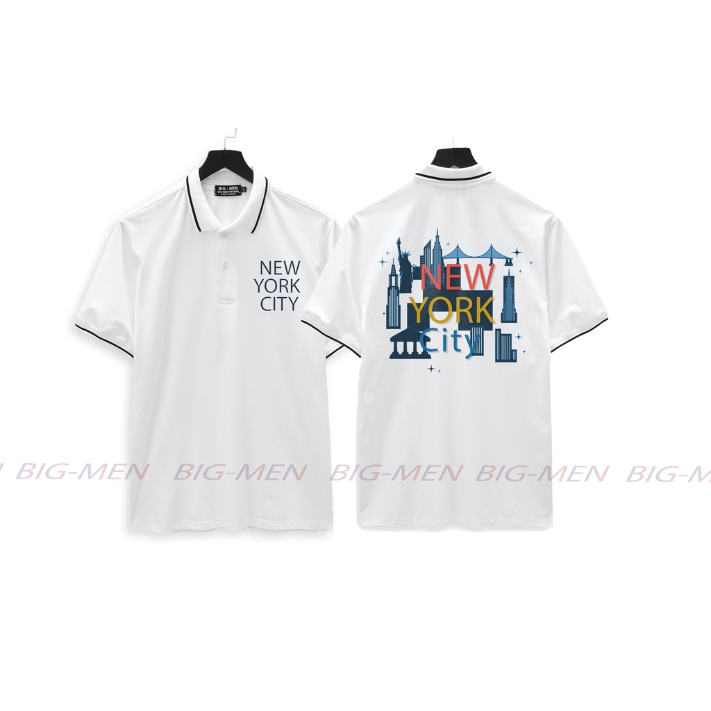 Bigsize - Áo thun Polo big size họa tiết NY đẹp 85-140kg màu trắng