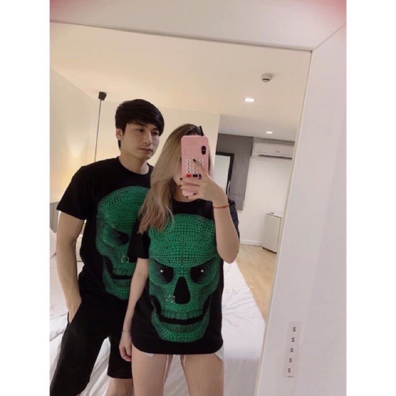 Áo thun tay lỡ Đầu Lâu Xanh BIGOMALL - Áo phông nam nữ unisex Freesize Form Rộng 65kg