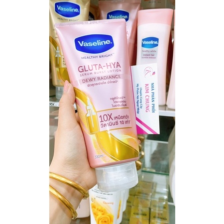 [Tặng Kích trắng Thái] Sữa dưỡng thể Vaseline Healthy Bright Gluta HYA Serum Burst Lotion 10X Thái Lan 330ml