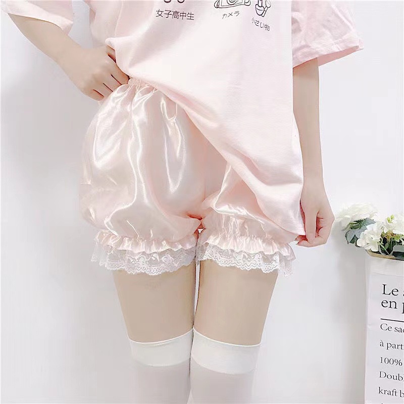 Quần Lót Ngắn Giả Váy Hai Mảnh Màu Trơn Viền Ren Gợn Sóng An Toàn