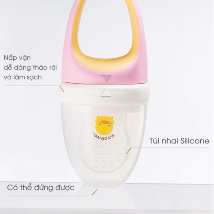 Túi nhai chống hóc silicone tập ăn dặm cho bé 4 tháng tuổi trở lên màu hồng PiyoPiyo