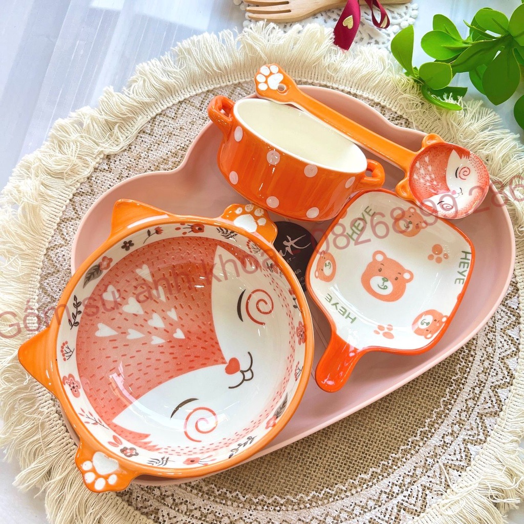 Tổng hợp Các Set Bát Ăn Cơm Trẻ Con Đĩa Sứ Bộ Chén Dĩa Sứ Dễ Thương, Ăn dặm cho bé decor xinh yêu