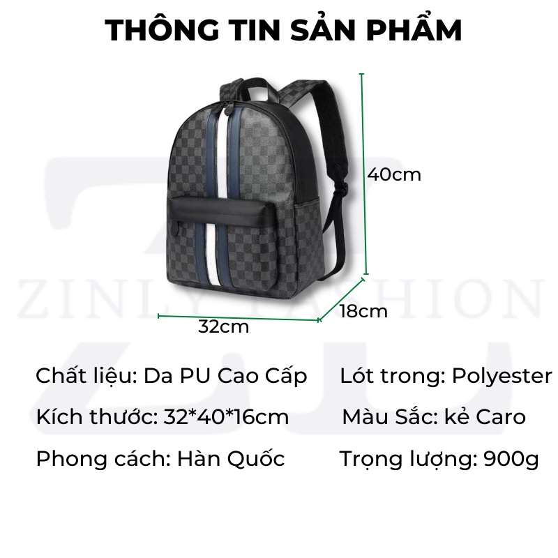 Balo da thời trang chất liệu da PU cao cấp có ngăn laptop riêng - Zinly