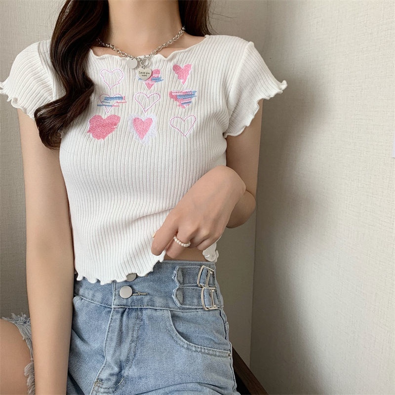 Áo Thun Dệt Kim Tay Ngắn Màu Hồng Thời Trang Mùa Hè Dành Cho Nữ