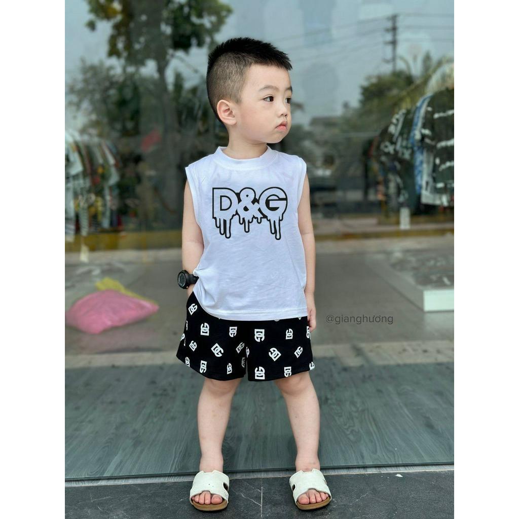 Bộ áo ba lỗ D&amp;G chảy quần cạp họa tiết cho bé trai , set tank top trẻ em unisex form rộng , Kid_genz
