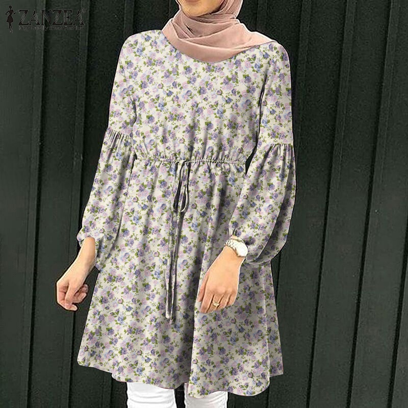 Zanzea Áo Nữ Tay Dài Phồng Cổ Tròn In Hoa Thời Trang