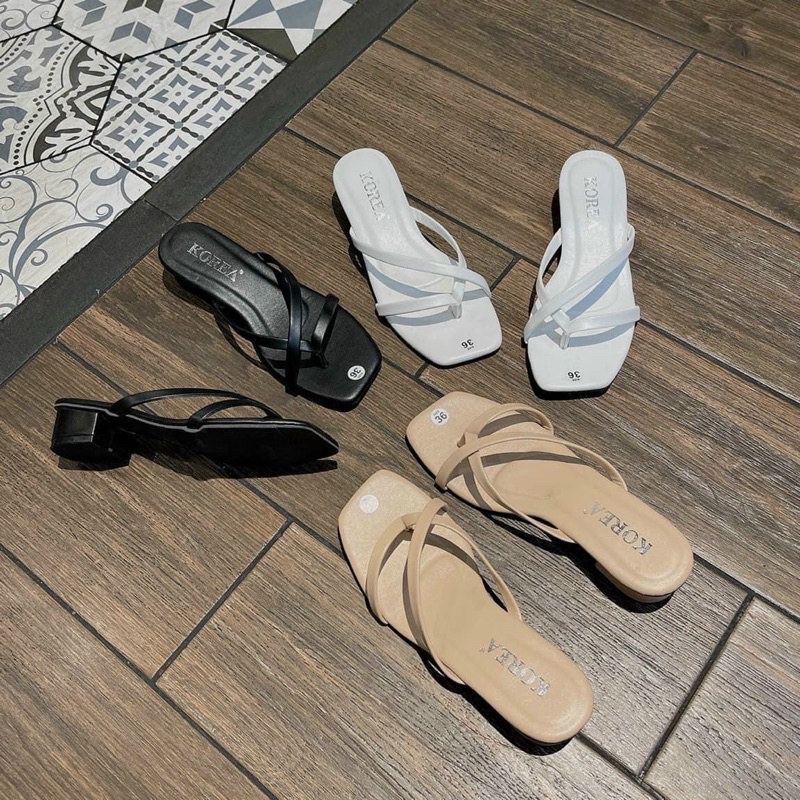 Giày gót mũi vuông Yumi store 3cm dây mảnh quai Chéo xinh xắn bền đẹp.