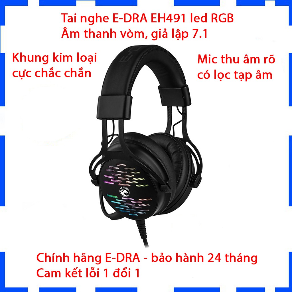 Tai nghe Gaming E-DRA EH491 - Đèn led RGB - Giả lập âm thanh 7.1 - Khung kim loại siêu bền - Bảo hành 12 tháng