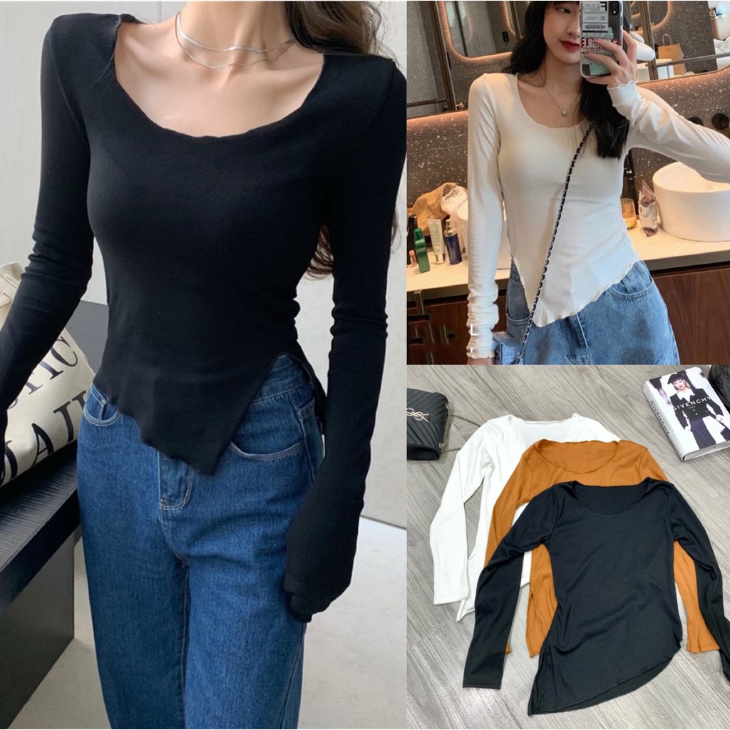 [Mã 11FASHIONSALE1 giảm 10K đơn 50K] Áo Thun Body Dài Tay Vạt Chéo Nhún EO | BigBuy360 - bigbuy360.vn