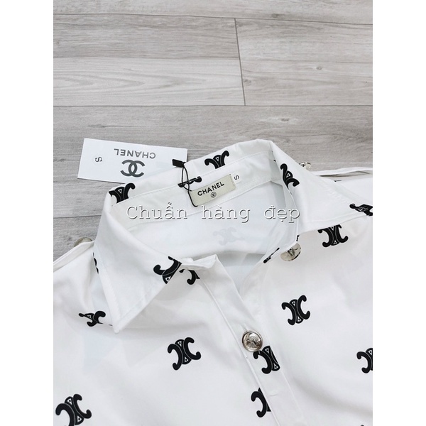 Váy hoạ tiết cúc vai  tay vạt chun eo cổ sơ mi